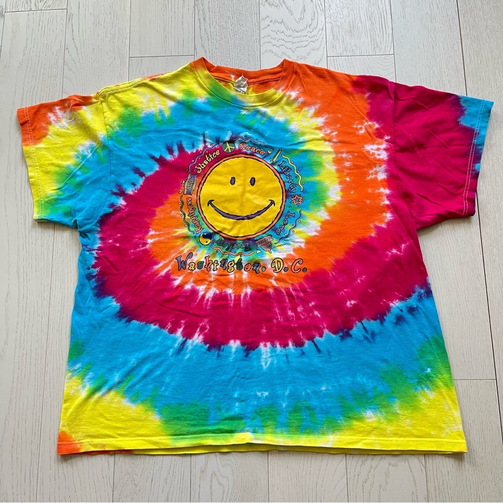 Vintage 90s Washington DC Colorful Rainbow Tie-Dye Delta Pro Weight T-Shirt - Picture 11 of 11
